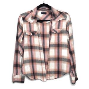Gap flannel pink grey white cream Button up